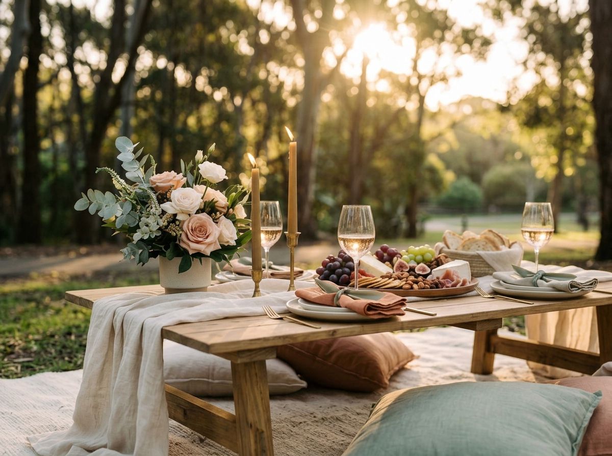 Romantic date night picnic setting for two in a Sydney park